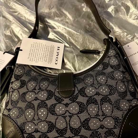 Coach Black Crystal Hamptons Signature Jacquard Hobo Bag - Picture 5 of 8